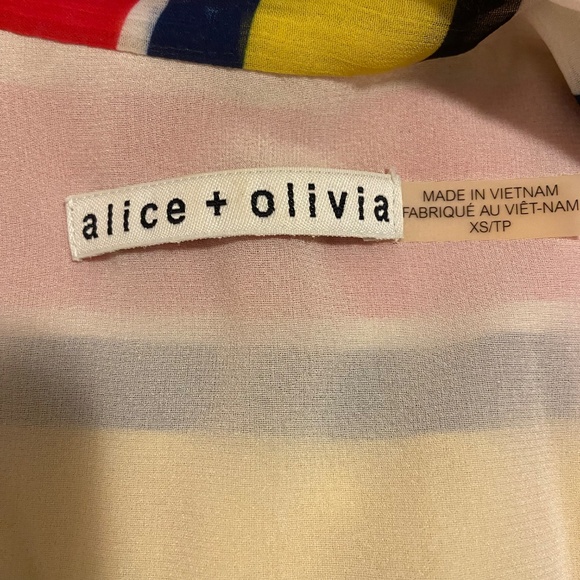 Alice + Olivia | Colorful Silk Striped Bow Tie Blouse | Size XS - Picture 4 of 6